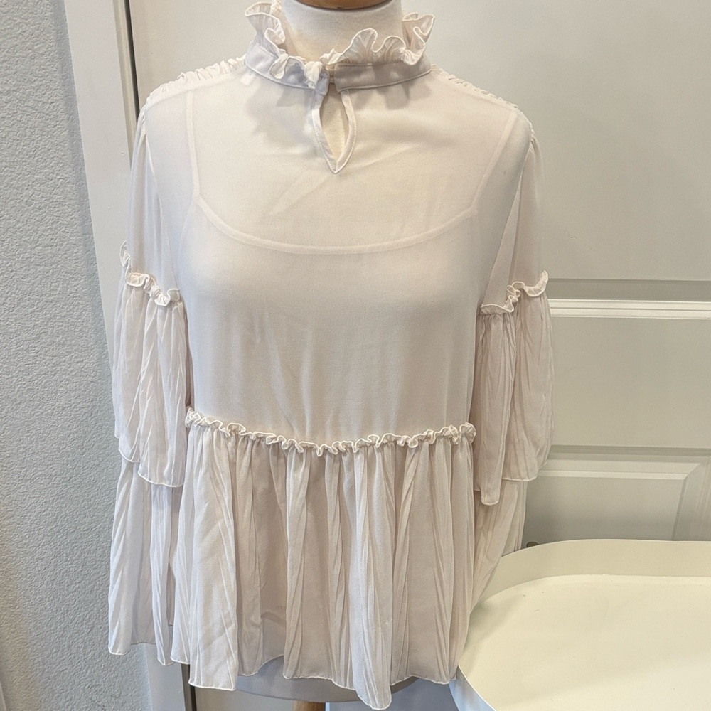 EUC See By Chloe Cream Ruffle Blouse and Tank Set